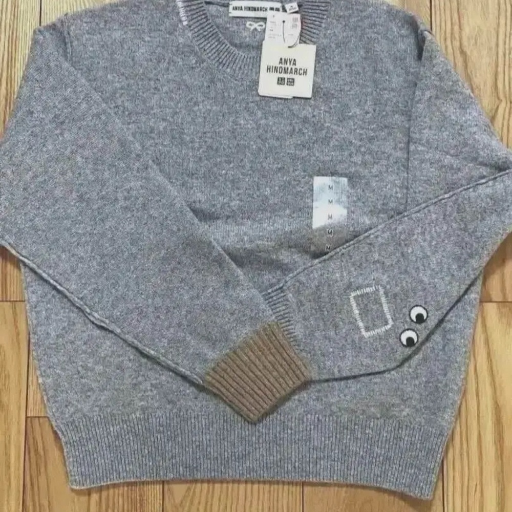 UNIQLO Anya hindmarch Premium Lambswool Long-Sleeve Crew Neck Sweater Gray M